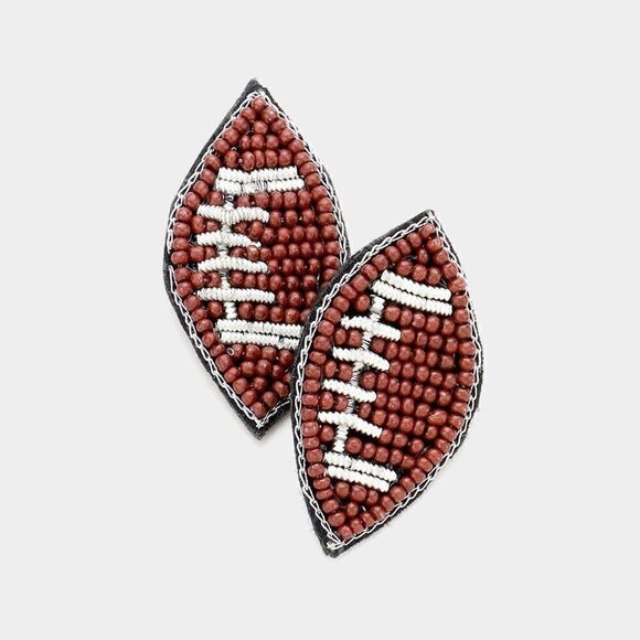 Football Seed Beaded Stud Earrings - Picture 3 of 5